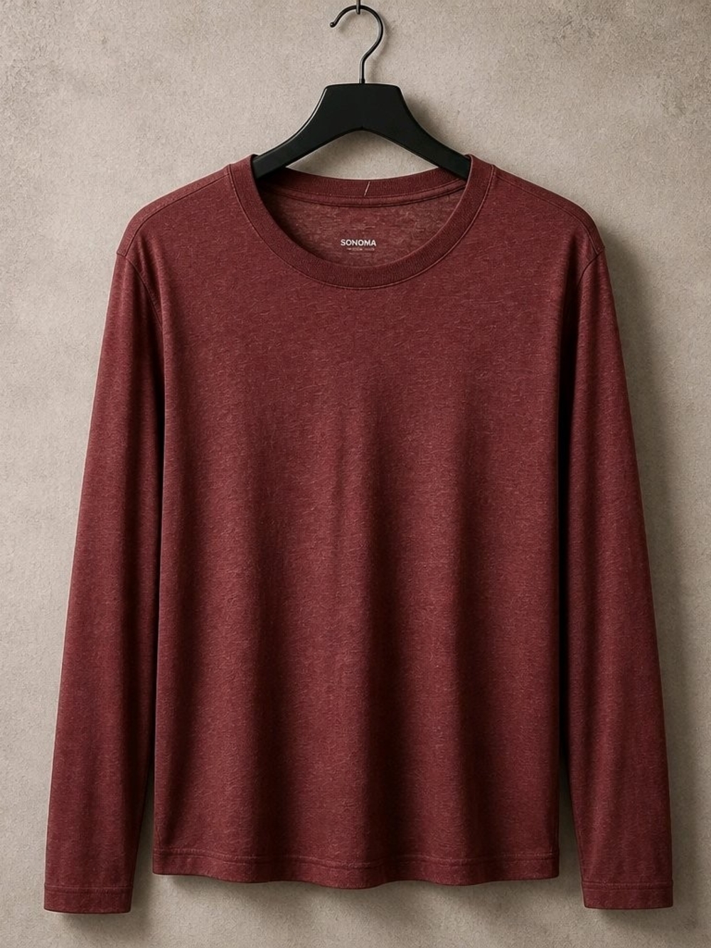 Sonoma Men's Long-Sleeve Crewneck Shirt - Burgundy